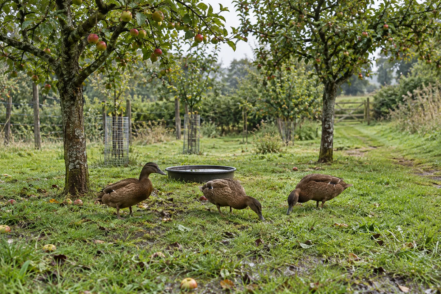 Orchard with ducks
